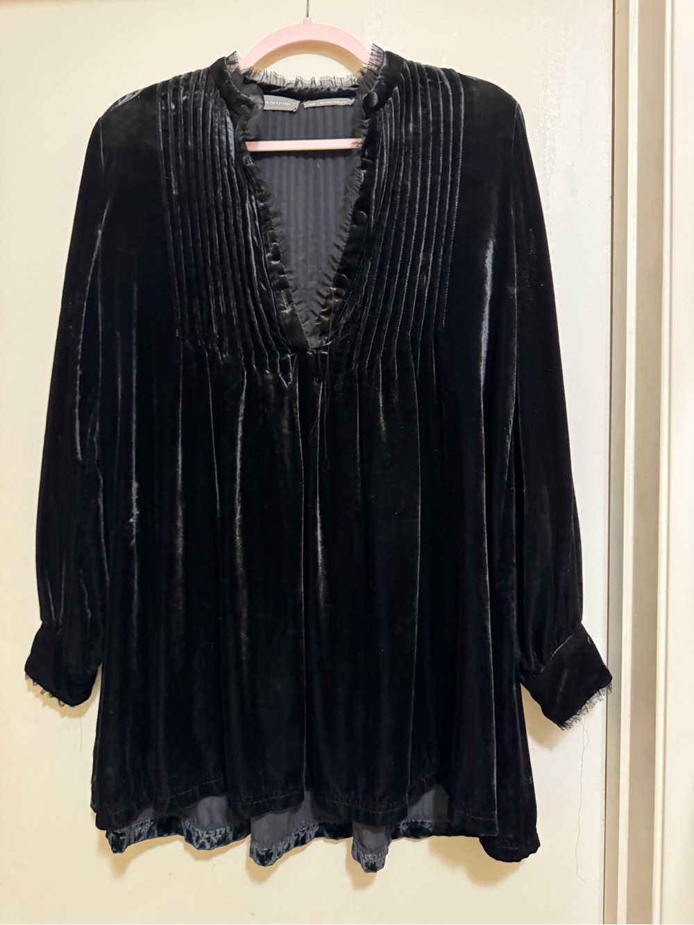 Urban Outfitters Black Velvet Pintuck V-Neck Tunic